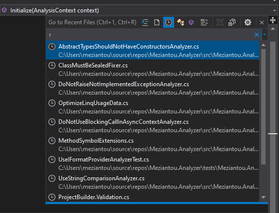 Recently closed files in Visual Studio