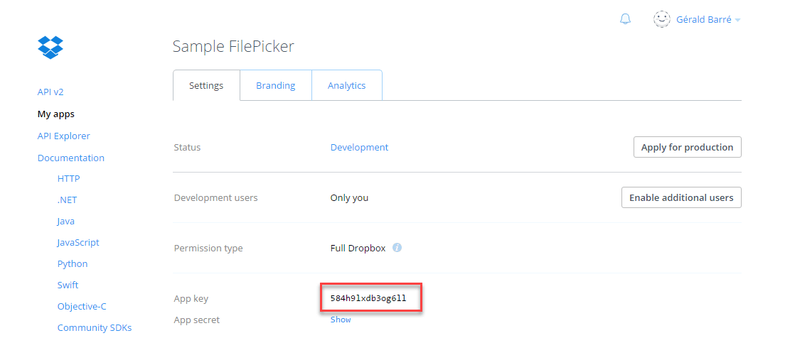 Dropbox Application Key