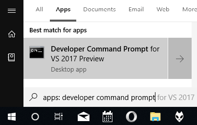 Open developer prompt for Visual Studio