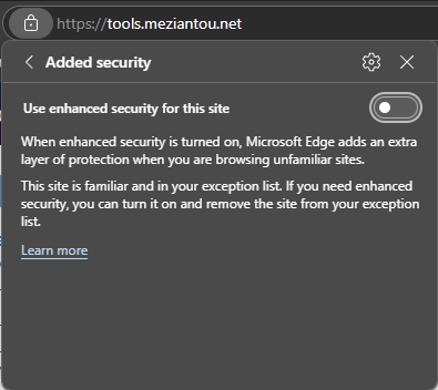 Disable enhanced security for this site - checkbox