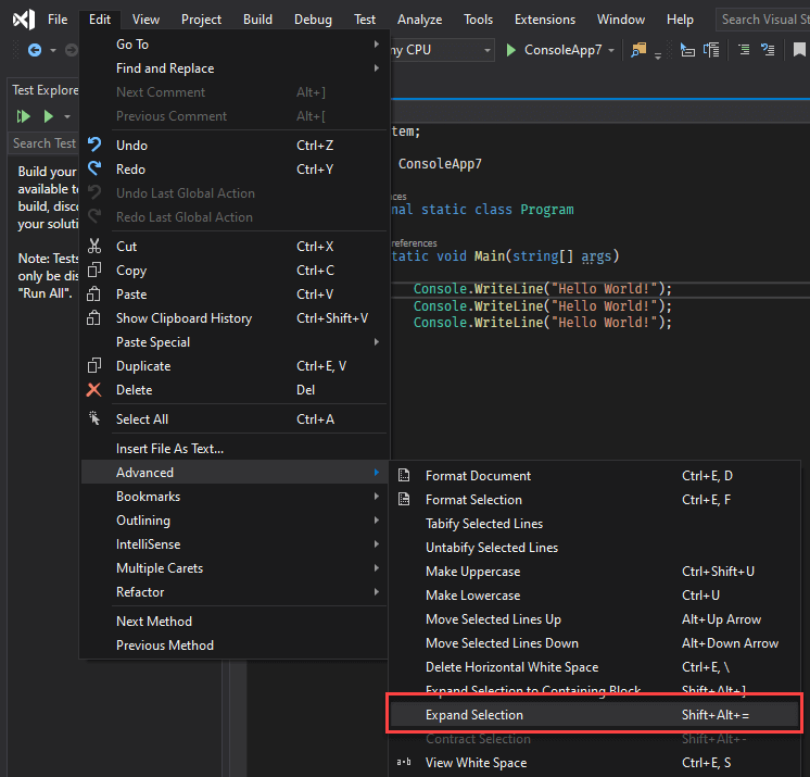 Visual Studio Tips and tricks: Extend/Reduce selection - Meziantou's blog