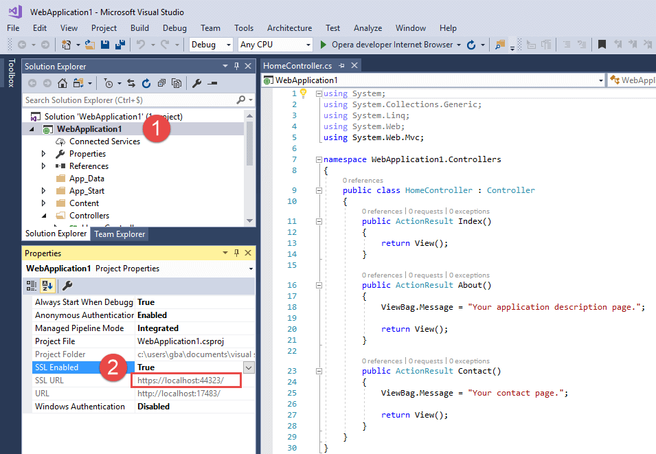 Enable SSL for an ASP.NET project