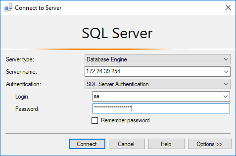 Connect to the SQL Server server using SQL Server Management Studio